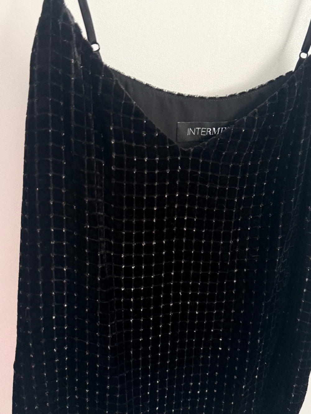 INTERMIX Black Velvet Grid Textured Camisole Top Size Medium
